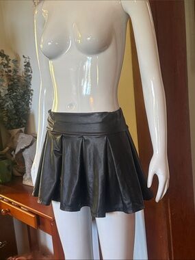 Body Rage size small sexy Faux Leather Black Pleated Mini Skirt